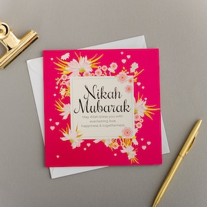 x6 cartões Impressão floral do quadro do cartão de Nikah Mubarak | Casamento Islâmico