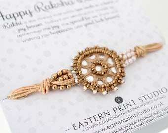 Lustrzane lustro Nila Luxury Antique Gold Rakhri | Prezentowane na luksusowym podkładzie ze specjalnymi słowami