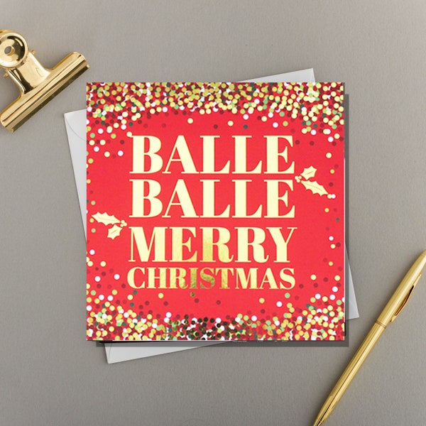 Balle Balle Merry Christmas  | Luxury Gold Foil Holly | Scatter Gold Spots |