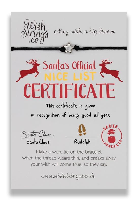 Nice List Santa Certificate: WishString Bracelet, Stocking Filler