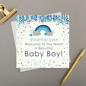 x6 cards Vadhaiyan Card Baby Boy blue rainbows and Scatter Spots multipack