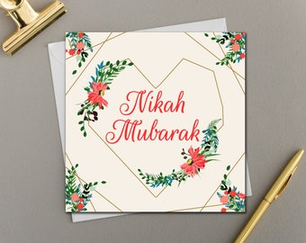 x6 Karten Nikah Mubarak | Hell geblümte Hexagon Kollektion