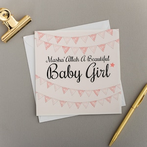 Masha' Allah Vlag Bunting Card Baby Girl Roze