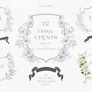 Stemmi nuziali, acquerello, disegno al tratto, floreale, cornici, monogramma, clipart, fiore, dalia, rosa, peonia, magnolia, fiori selvatici, verde, PNG