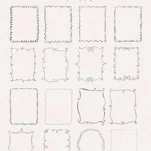 Molduras Clipart, Bordas, Casamento, Rabiscos, Convite de casamento, Convites de noiva, Caprichoso, Peculiar, Desenhado à mão, Arte de linha, Borda ondulada de rabiscos