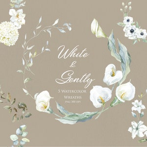 Aquarel Kransen Frames Clipart Anemone Bloem Hortensia Magnolia Lelie Calla Eucalyptus Arrangement Groen Blad Bruiloft Witte Kaart PNG