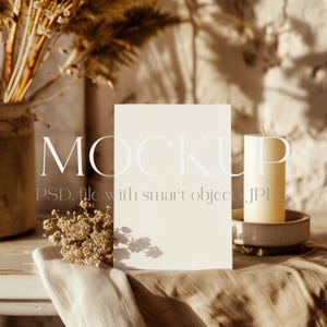 Hochzeitseinladungen Mockup, Minimalist Boho Invite Card MockUp, PSD Smart Objekt, JPG, modernes Briefpapier Grußkarte Mockup, Herbst