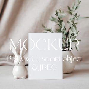 Mockup paasuitnodigingen, konijn, verjaardag, babyshower, feest, minimalistische boho kinderkaart, slim object, kaartmodel, kinderdagverblijfmodel, kaartmodel, kaartmodel