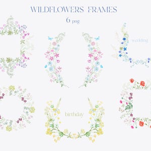 Cadre floral de mariage, fleurs sauvages, aquarelle, clipart, cadre, bordure, couronne, tournesol, prairie, anniversaire, champ, coquelicot, renoncule, PNG