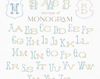 Monogram, Letters, Watercolor Alphabet,  Logo, Wedding Monogram, Classical, Victorian, Curly, Label, Vintage, Clipart, PNG