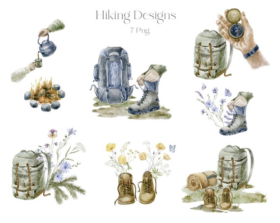 Hiking, Equipment, Clipart, Backpack, Shoes, Hand, Hobby, Travel