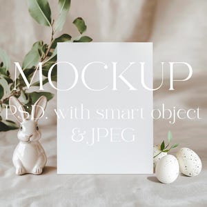 Convites de Páscoa Mockup, Coelho, Caça aos Ovos, Chá de Bebê, Minimalista Boho Kids Children Card Mock Up Smart Object, Cartão Mockup Berçário Mockup