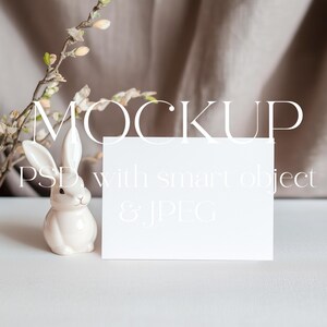 Convites de Páscoa Mockup, Coelho, Aniversário, Chá de Bebê, Festa, Minimalista Boho Kids Cartão Mock Up, Objeto Inteligente, Cartão Mockup, Berçário Mockup