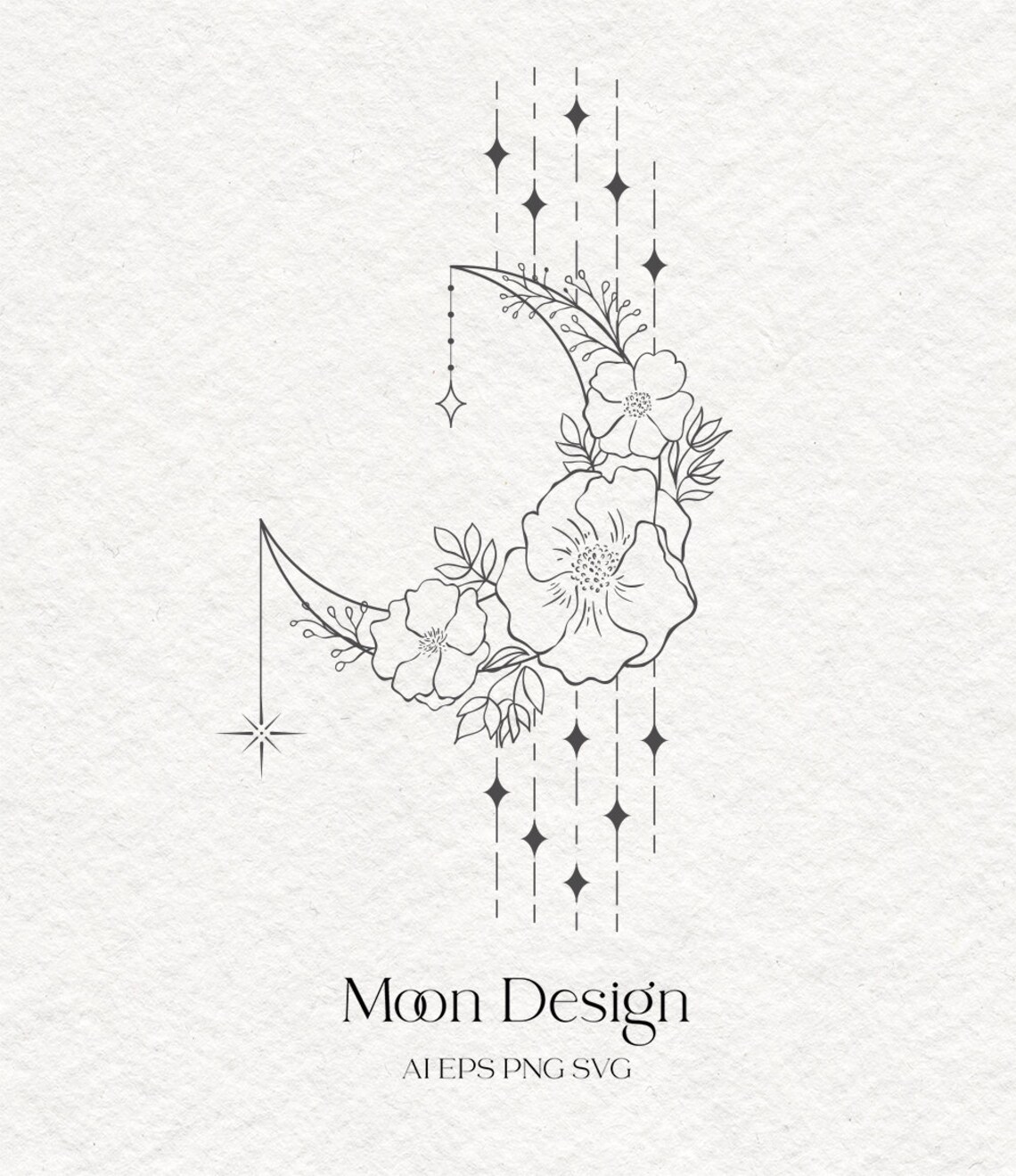 Flower Moon Crescent Phases Clipart Floral Flower Etsy