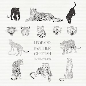Leopard, Cheetah, Panther Clipart, Animals Clipart, Tropical, Jungle, Safari Africa Wallpaper, Tattoo, Logo, Sticker, Zoo, Cut File PNG, SVG