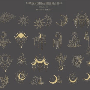 Moon Phases Sun Crystal Celestial Clipart Floral Hand Lunar Flower Magic Star Eye Spiritual Lotus Tattoo Logo Astrology Yoga Cosmic PNG SVG