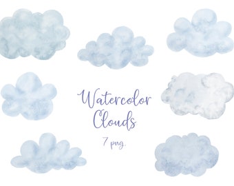 Watercolor Clouds, Watercolor Clipart, Sky, Cartoon, Blue, Nature, Clip Art, PNG