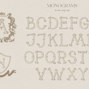 Monogram, Letters, Alphabet, Logo, Wedding, Victorian, Curly, Label, Vintage, Clipart, PNG, SVG