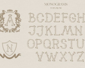 Monograma, Letras, Alfabeto, Logotipo, Boda, Victoriano, Rizado, Etiqueta, Vintage, Imágenes prediseñadas, PNG, SVG