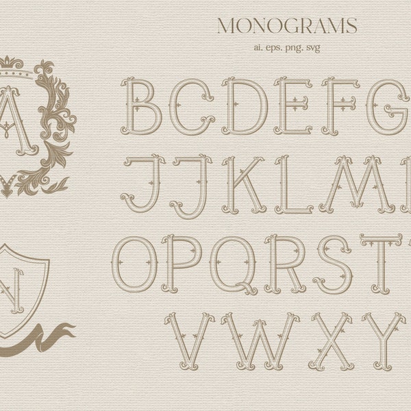 Monogram, Letters, Alphabet, Logo, Wedding, Victorian, Curly, Label, Vintage, Clipart, PNG, SVG