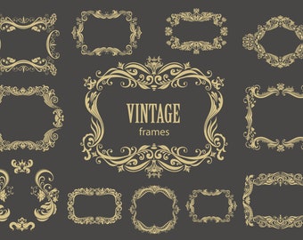 Vintage Frames Borders Collection Floral Wedding Ornate Classic Ornament Logo Vector Retro Set Holiday Digital Clipart Clip Art PNG EPS SVG