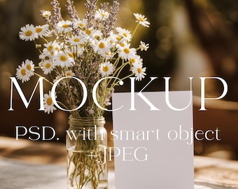 Bröllopsmodell, Pappersmockup, Inbjudningsmockup, Kortmockup, Sommarmockup, Blommigmockup, Vårmockup, Smart Object-modell för PSD