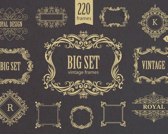 Vintage Frames and Monogram Borders Collection Floral Wedding Ornate Classic Ornament Logo Vector Retro Set Print Digital Clipart PNG SVG