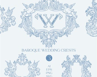 Escudos de boda, barroco, victoriano, marco chinoiserie, imágenes prediseñadas Toile de Jouy, logotipo, floral, boda, ángel, vintage, imágenes prediseñadas, bordes, PNG