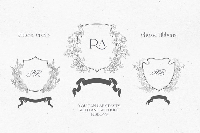Wedding Crests, Watercolor, Line Art, Floral, Frames, Monogram, Clipart ...
