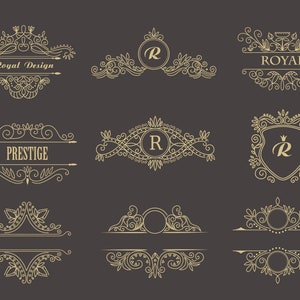 Vintage Rahmen Rahmen Monogramm Clip Art Hochzeit Verschnörkelt Klassische Dekoration Ornament Logo Valentinstag Vektor Retro Set Clipart PNG EPS SVG
