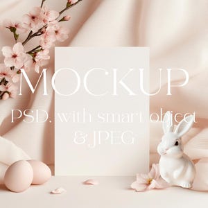 Convites de Páscoa Mockup, Coelho, Caça aos Ovos, Chá de Bebê, Minimalista Boho Kids Children Card Mock Up Smart Object, Cartão Mockup Berçário Mockup