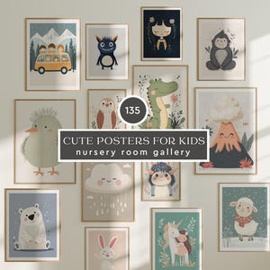 Arte de pared para guardería, 135 pósteres, habitación infantil, arte de guardería, arte de pared de galería, impresión para niñas y niños, animales, caprichoso, Pascua, autos, digital