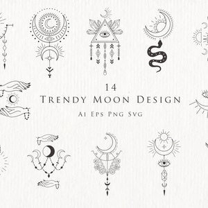 Maan Clipart Crystal Mystic Botanische Floral Crescent Lunar Flowers Magic Print Spirituele Tattoo Logo Astrologie Yoga Kosmische Slang PNG SVG