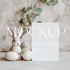 Convites de Páscoa Mockup, Coelho, Caça aos Ovos, Chá de Bebê, Minimalista Boho Kids Children Card Mock Up Smart Object, Cartão Mockup Berçário Mockup