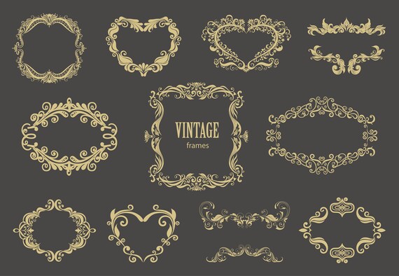 Vintage Frames Borders Heart Valentines Day Collection Floral Etsy