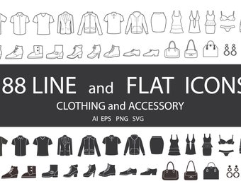 Clothing Clipart Icons Apparel Shoes Cloth Fashion Label Silhouette Shopping Logo Children Adult Sign Vector Accessories PNG EPS SVG Black