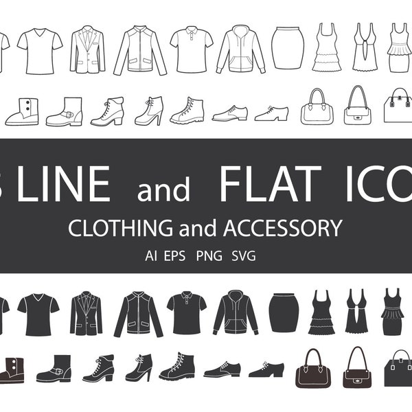 Clothing Clipart Icons Apparel Shoes Cloth Fashion Label Silhouette Shopping Logo Children Adult Sign Vector Accessories PNG EPS SVG Black