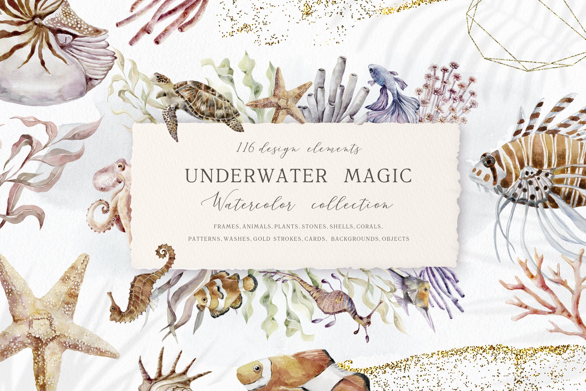 Watercolor Floral Clipart Sealife Underwater Marine Nautical - Etsy ...