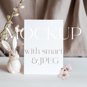 Convites de Páscoa Mockup, Coelho, Aniversário, Chá de Bebê, Festa, Minimalista Boho Kids Cartão Mock Up, Objeto Inteligente, Cartão Mockup, Berçário Mockup