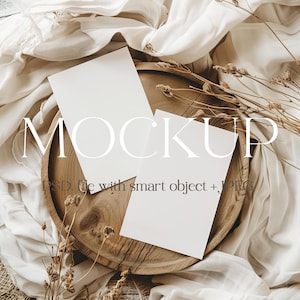 Dois convites de casamento Mockup, Minimalista Boho Convite Cartão Mock Up, PSD Smart Object, JPG, Papelaria Saudação Em Branco Cartão Mockup Vazio