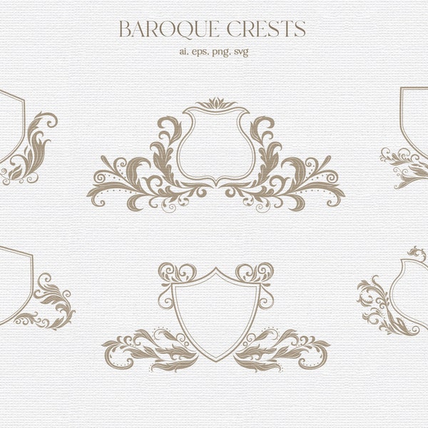 Wedding Crests, Frame, Logo, Floral, Wedding, Label, Vintage, Baroque, Victorian,  Clipart, Royal, Borders, Deco, PNG, SVG