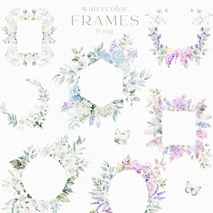 Marco de boda, Marco de acuarela, Imágenes Prediseñadas, Guirnalda, Flor, Hortensia, Lila, Lirio, Peonía, Hoja, Orquídea, Glicina, Rosa, Lavanda, Floral, PNG