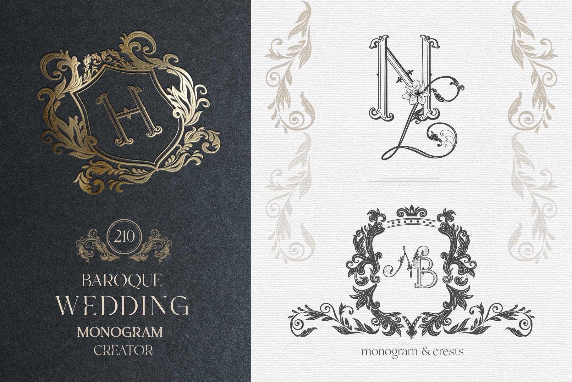 Wedding Crests, Monogram, Letters, Alphabet, Logo, Floral, Frames, Magnolia, Label, Vintage, Clipart, Flower, Royal, Borders, Deco, PNG, SVG