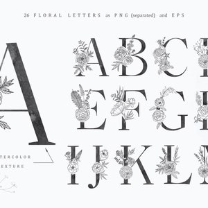 Alphabet floral botanique feuilles fleurs pivoine Rose Dahlia lettres décoratives invitation de mariage monogramme logo de mariée vecteur Clipart PNG SVG