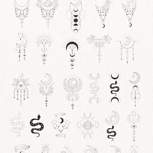 Moon Clipart Crystal Phases Botanical Floral Crescent Lunar Flowers ...