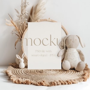 Maqueta de invitaciones para baby shower, Pascua, fiesta de cumpleaños, invitación minimalista bohemia, maqueta de tarjeta para niños, objeto inteligente, maqueta de tarjeta, maqueta de guardería