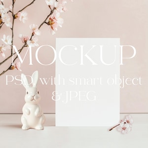Convites de Páscoa Mockup, Coelho, Aniversário, Chá de Bebê, Primavera, Minimalista Boho Kids Cartão Mock Up, Objeto Inteligente, Cartão Mockup Berçário Mockup