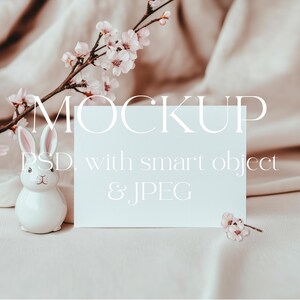 Mockup di inviti pasquali, coniglietto, compleanno, baby shower, primavera, mockup di biglietti per bambini boho minimalisti, oggetto intelligente, mockup di biglietti per bambini