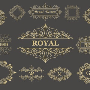 Vintage Frames Randen Monogrammen Collectie Bruiloft Sierlijke Klassieke Decoratie Ornament Logo Vector Retro Set Digitale Clipart PNG EPS SVG