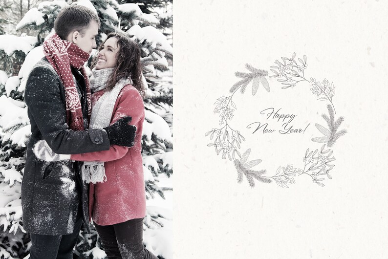 Christmas Xmas Winter New Year Botanical Mistletoe Tree Clipart Hand